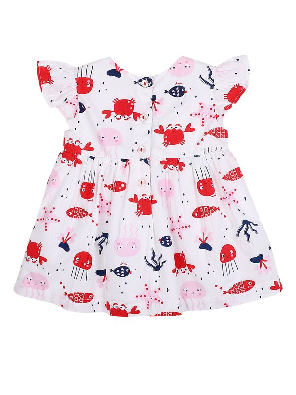 Girls White & Red Short Sleeve Printed Dress image number 1